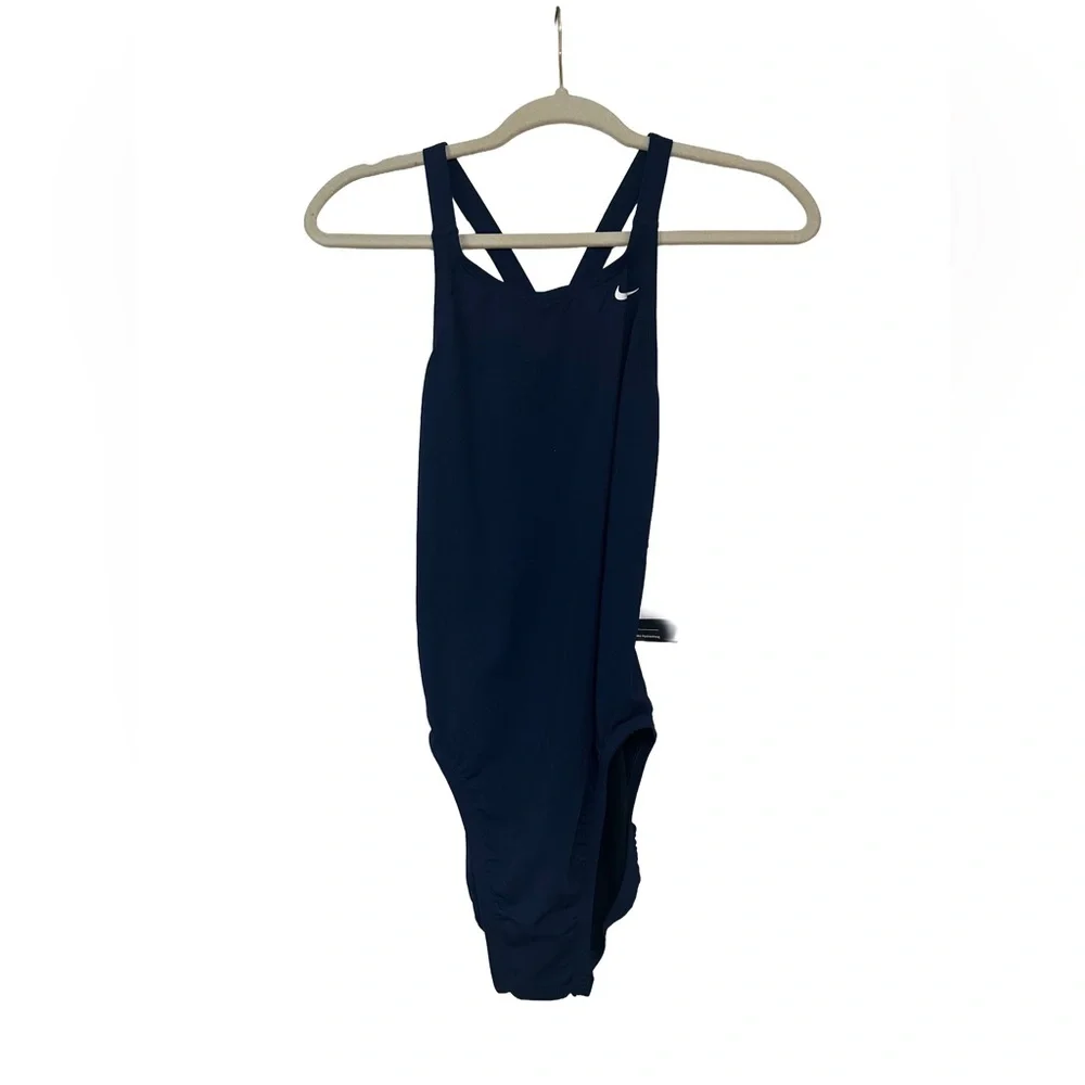 Nike Swim Fastback Women's One-Piece Swimsuit Size 34 - Navy Blue - Picture 3 of 5